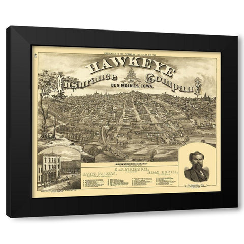 Des Moines Iowa - Andreas 1875 Black Modern Wood Framed Art Print by Andreas