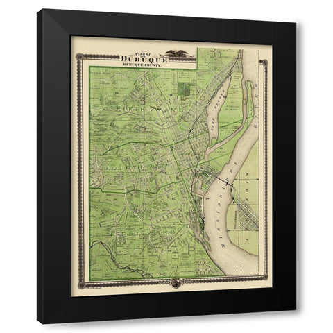 Dubuque Iowa Landowner - Shober 1875 Black Modern Wood Framed Art Print with Double Matting by Shober