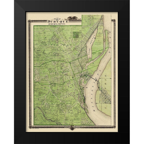 Dubuque Iowa Landowner - Shober 1875 Black Modern Wood Framed Art Print by Shober