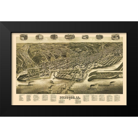 Dubuque Iowa - Wellge 1889 Black Modern Wood Framed Art Print by Wellge