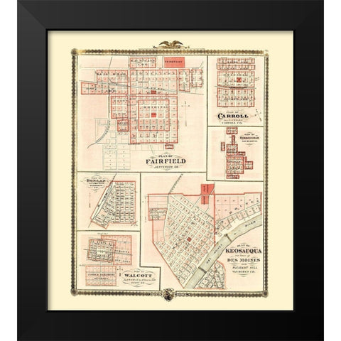 Fairfield, Carroll, Birmingham, Walcott, Keosauqua Black Modern Wood Framed Art Print by Andreas