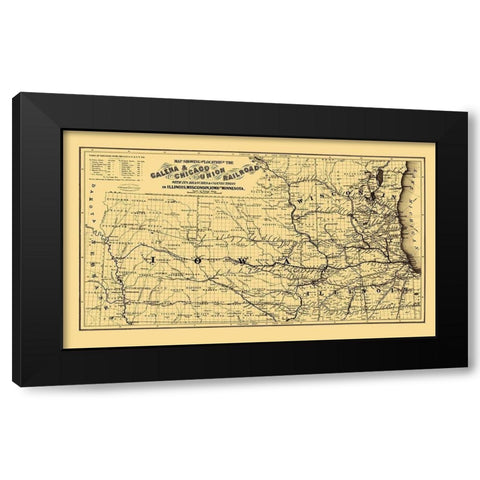 Galena and Chicago Union Railroad - Colton 1862 Black Modern Wood Framed Art Print with Double Matting by Colton