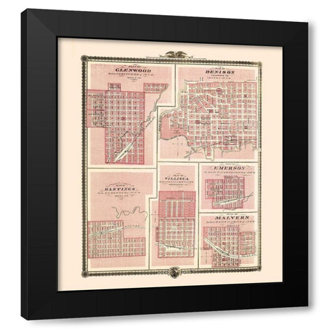 Glenwood, Denison, Hastings Iowa - Andreas 1874 Black Modern Wood Framed Art Print with Double Matting by Andreas