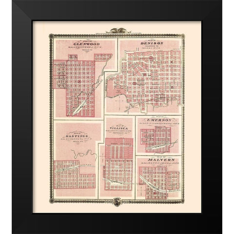Glenwood, Denison, Hastings Iowa - Andreas 1874 Black Modern Wood Framed Art Print by Andreas