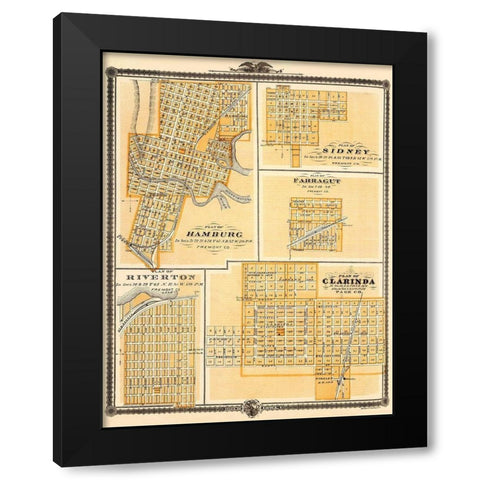 Hamburg, Sidney, Farragut, Riverton, Clarinda Iowa Black Modern Wood Framed Art Print by Andreas