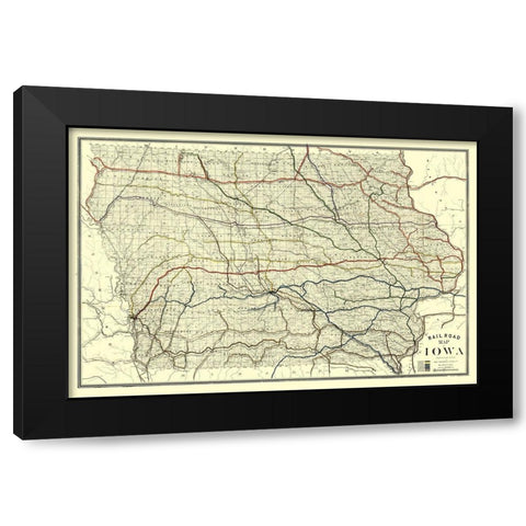 Iowa Railroad - Western Litho 1881  Black Modern Wood Framed Art Print by Western Litho