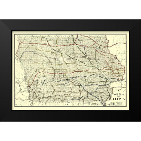 Iowa Railroad - Western Litho 1881  Black Modern Wood Framed Art Print by Western Litho