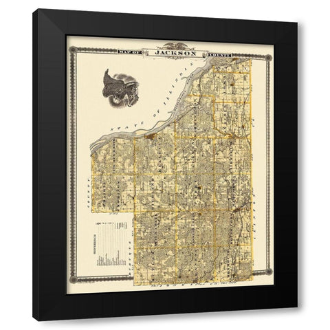 Jackson Iowa Landowner - Shober 1875 Black Modern Wood Framed Art Print with Double Matting by Shober