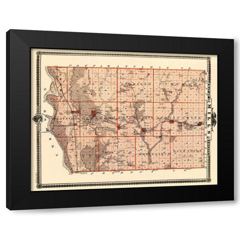 Mills Iowa - Shober 1875 Black Modern Wood Framed Art Print by Shober