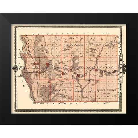 Mills Iowa - Shober 1875 Black Modern Wood Framed Art Print by Shober