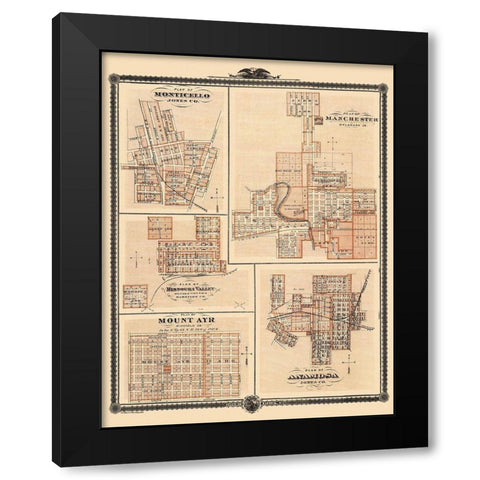Monticello, Mount Ayre, Anamosa Iowa - Shober 1875 Black Modern Wood Framed Art Print by Shober