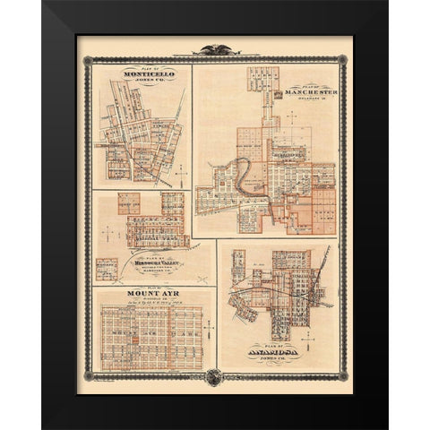 Monticello, Mount Ayre, Anamosa Iowa - Shober 1875 Black Modern Wood Framed Art Print by Shober