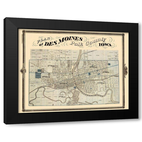 Des Moines Iowa Landowner - Andreas 1875 Black Modern Wood Framed Art Print with Double Matting by Andreas