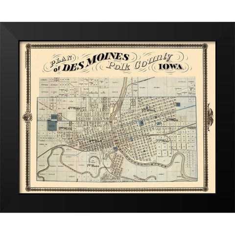 Des Moines Iowa Landowner - Andreas 1875 Black Modern Wood Framed Art Print by Andreas