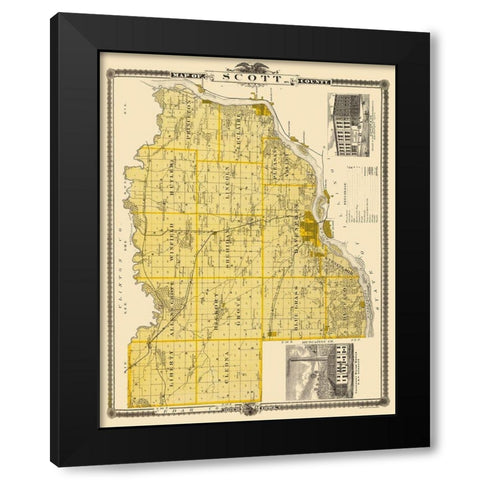 Scott Iowa Landowner - Shober 1875 Black Modern Wood Framed Art Print by Shober