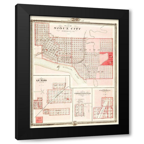 Sioux City, Le Mars Iowa - Andreas 1875 Black Modern Wood Framed Art Print by Andreas