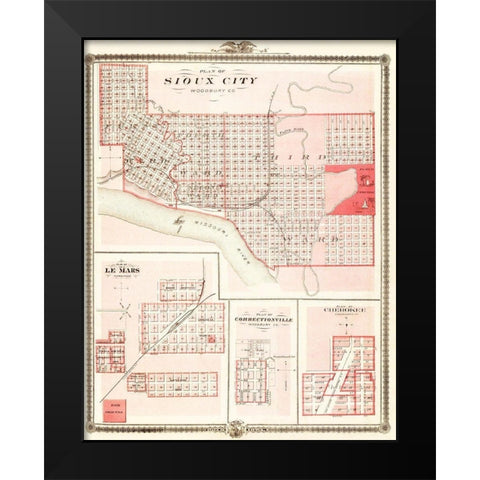 Sioux City, Le Mars Iowa - Andreas 1875 Black Modern Wood Framed Art Print by Andreas