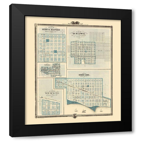 Sioux Rapids, Onawa, Earlville, Storm Lake, Newell Black Modern Wood Framed Art Print by Andreas