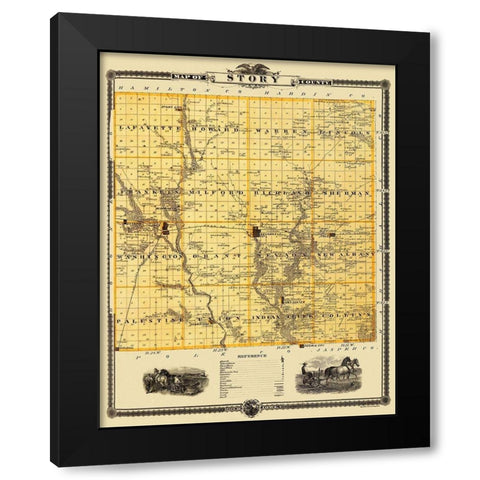 Story Iowa Landowner - Shober 1875 Black Modern Wood Framed Art Print with Double Matting by Shober
