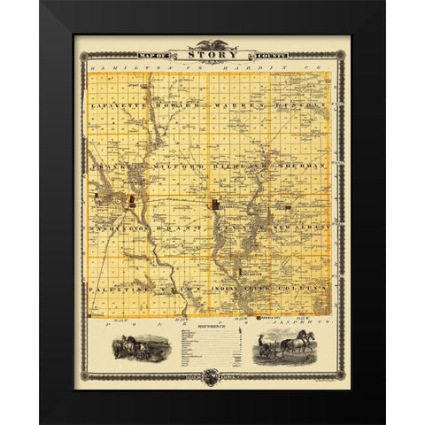 Story Iowa Landowner - Shober 1875 Black Modern Wood Framed Art Print by Shober