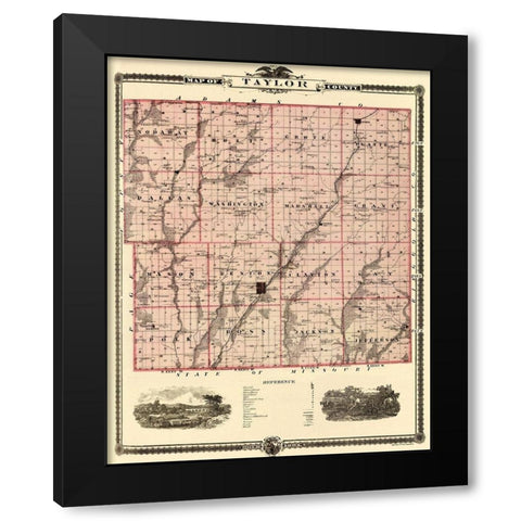 Taylor Iowa Landowner - Andreas 1875 Black Modern Wood Framed Art Print with Double Matting by Andreas