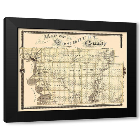 Woodbury Iowa Landowner - Shober 1875 Black Modern Wood Framed Art Print by Shober