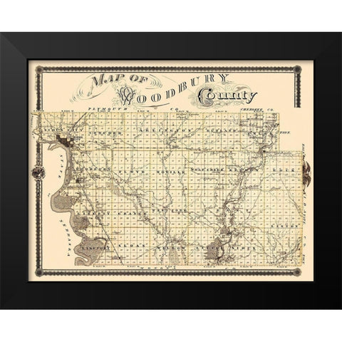 Woodbury Iowa Landowner - Shober 1875 Black Modern Wood Framed Art Print by Shober