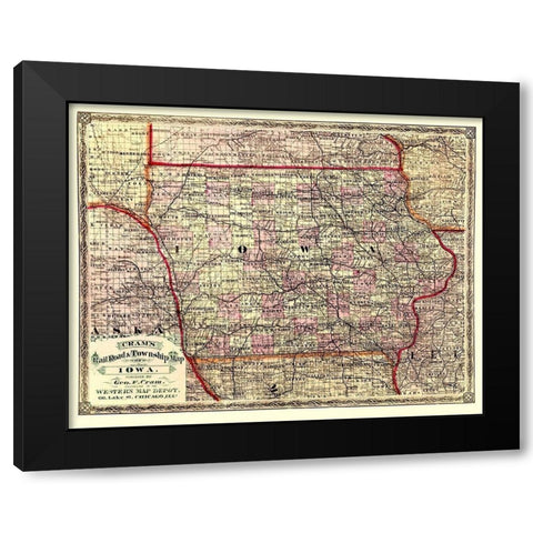 Iowa - Cram 1875 Black Modern Wood Framed Art Print by Cram