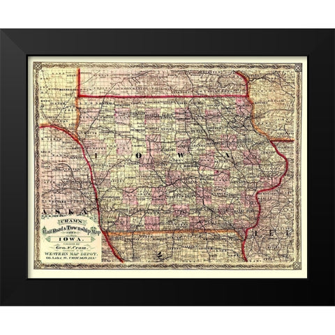 Iowa - Cram 1875 Black Modern Wood Framed Art Print by Cram