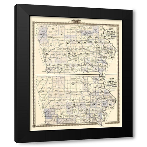 Iowa with Representative, Senatorial Districts Black Modern Wood Framed Art Print by Andreas