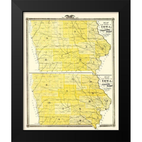 Iowa with Congressional, Judicial Districts  1874 Black Modern Wood Framed Art Print by Andreas