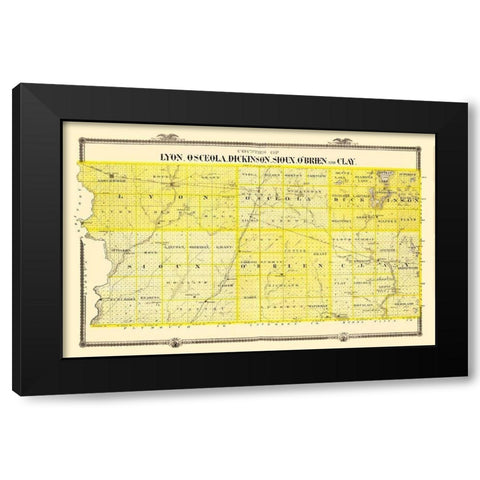 Lyon Osceola Dickinson Sioux Obrien Clay Iowa Black Modern Wood Framed Art Print with Double Matting by Andreas
