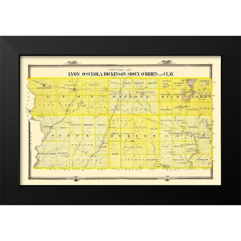 Lyon Osceola Dickinson Sioux Obrien Clay Iowa Black Modern Wood Framed Art Print by Andreas