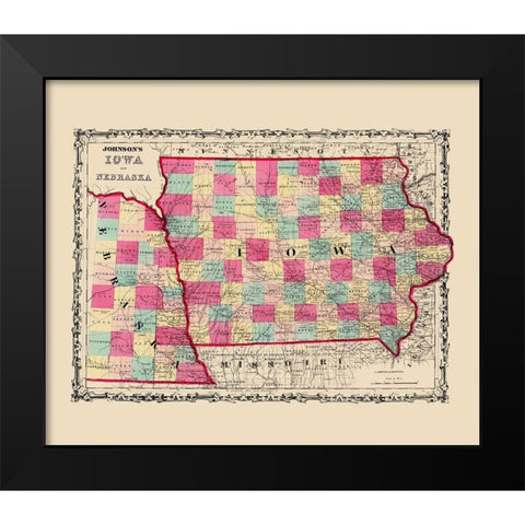 Nebraska, Iowa - Johnson 1860 Black Modern Wood Framed Art Print by Johnson