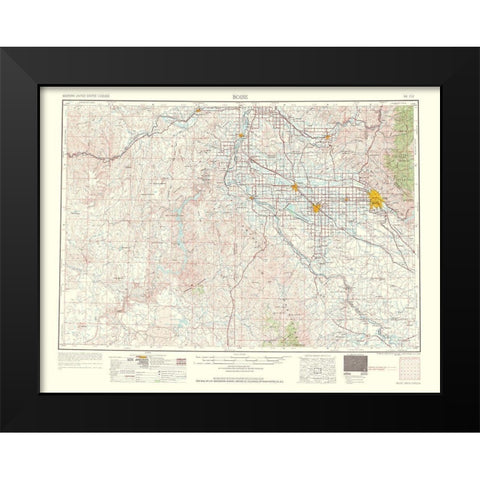 Boise Idaho Oregon Quad - USGS 1962 Black Modern Wood Framed Art Print by USGS