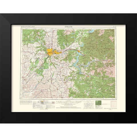 Spokane Washington Idaho Montana Quad - USGS 1965 Black Modern Wood Framed Art Print by USGS