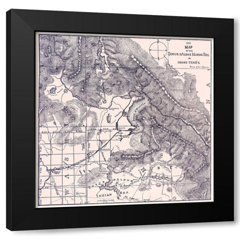 Coeur dAlene Mining Region Idaho Territory Black Modern Wood Framed Art Print by Dallam