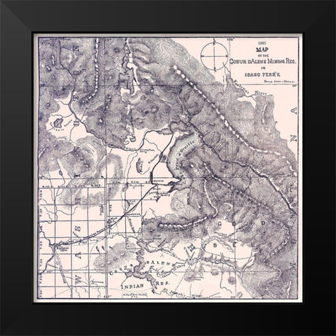 Coeur dAlene Mining Region Idaho Territory Black Modern Wood Framed Art Print by Dallam