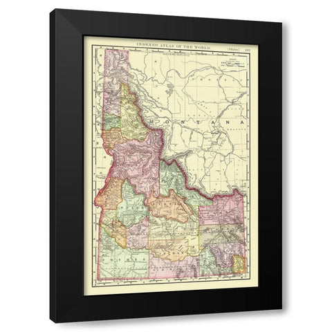 Idaho from Indexed World Atlas - Rand McNally 1897 Black Modern Wood Framed Art Print by Rand McNally