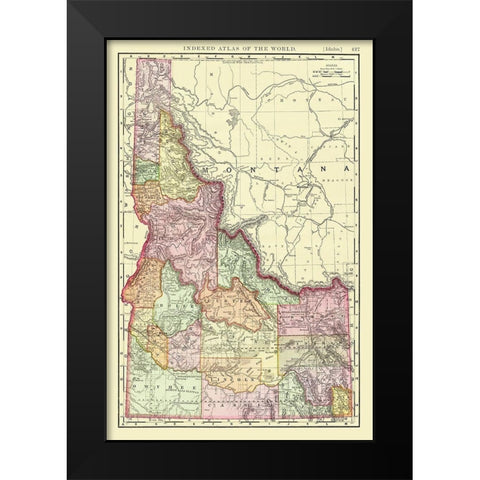 Idaho from Indexed World Atlas - Rand McNally 1897 Black Modern Wood Framed Art Print by Rand McNally