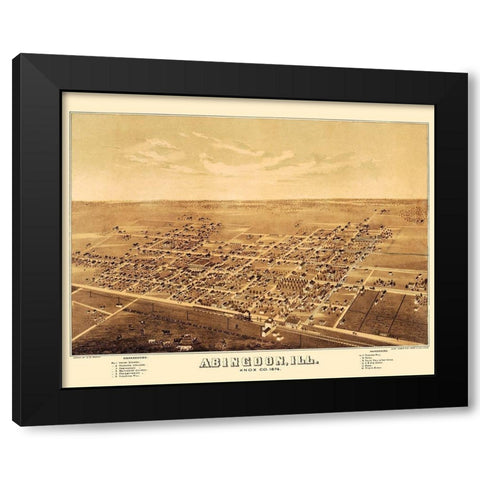 Abingdon Illinois - Shober 1874 Black Modern Wood Framed Art Print with Double Matting by Shober