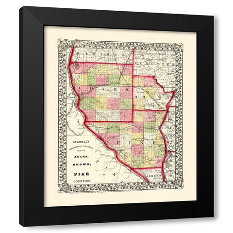 Adams  Brown  Pike Illinois - Campbell 1850 Black Modern Wood Framed Art Print by Campbell