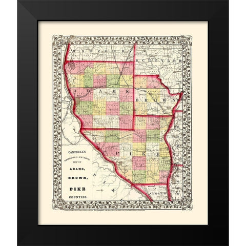 Adams  Brown  Pike Illinois - Campbell 1850 Black Modern Wood Framed Art Print by Campbell