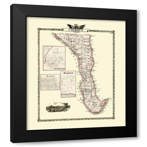 Calhoun Illinois - Warner 1876 Black Modern Wood Framed Art Print by Warner