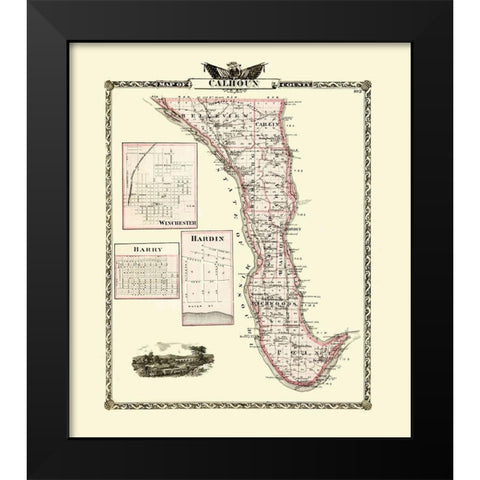 Calhoun Illinois - Warner 1876 Black Modern Wood Framed Art Print by Warner