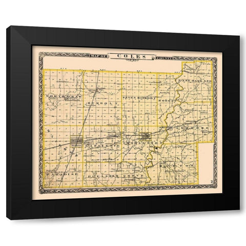 Coles County Illinois - Beers 1876 Black Modern Wood Framed Art Print by Beers