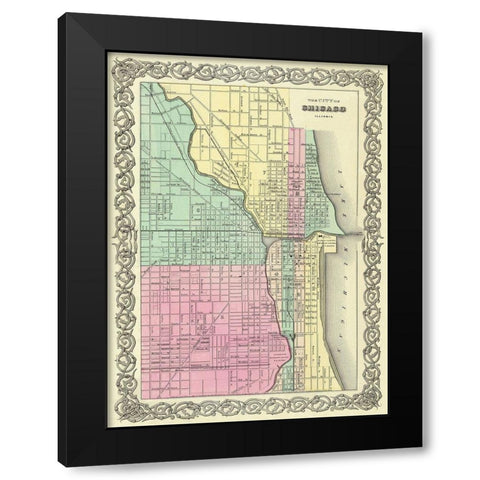 Chicago Illinois - Colton 1855 Black Modern Wood Framed Art Print with Double Matting by Colton