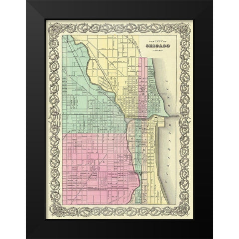 Chicago Illinois - Colton 1855 Black Modern Wood Framed Art Print by Colton