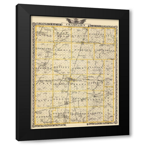 Champaign Illinois Landowner - Warner 1876 Black Modern Wood Framed Art Print with Double Matting by Warner