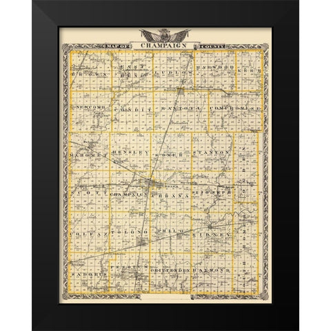 Champaign Illinois Landowner - Warner 1876 Black Modern Wood Framed Art Print by Warner